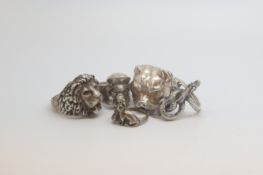 A selection of Silver marked Ring, animal themed including a Lion and a Dog, marked and tested as