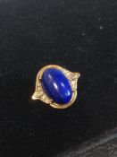 Lapis Lazuli centre and diamond set brooch Hallmarked 18ct yellow gold
