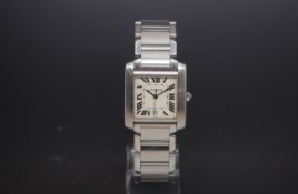 Gentlemans Cartier Tank Automatic with a date, stainless steel bracelet