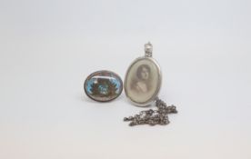 unusal military themed, old style picture photographed brooch and pendant, marked and tested as