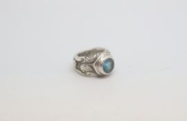 A really unusual college ring, heavy weight signet ring with a blue stone set, Designed by "Bill