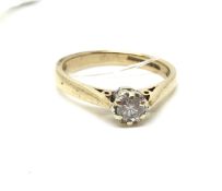 A solitaire diamond ring. Approximately 2.3g gross, ring size L. Fully hallmarked for 9ct gold.