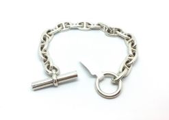 Hermes silver bracelet, heavy marine link bracelet with T-bar style clasp, stamped Hermes and