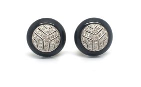 Art Deco onyx and diamond earrings, mounted in platinum, central pave set diamond sections of