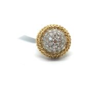 Pave set bombé diamond ring, central dome of pave set round brilliant cut diamonds with a double