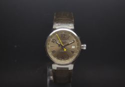 Louis Vuitton "Tambour" Automatic movement with date, Stainless Steel casing brown leather strap