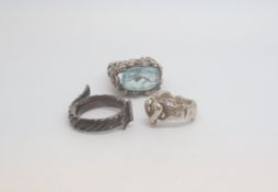 Three silver fancy set heavy rings, marked and tested as silver, approx gross weight 46.0gr