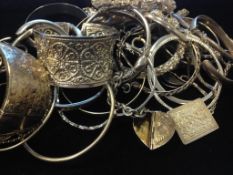 A selection of Silver Plain and Patterned,engraved Bangles, Tested as Silver, Gross weight 646.0gr