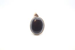 Victorian banded agate locket pendant, large polished cabochon of black agate, single continuous