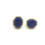 Vintage Tiffany & Co ear clips, hexagonal shaped lapis lazuli, with a gold border, stamped 18ct