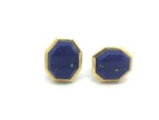 Vintage Tiffany & Co ear clips, hexagonal shaped lapis lazuli, with a gold border, stamped 18ct