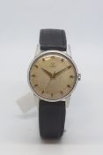 Vintage Omega, circual honey comb dial with gold hour markers and hands, centre seconds, 33mm