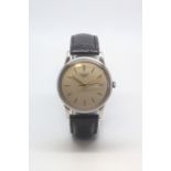 Gentleman's Longines wristwatch, cream dial gold batons, stainless steel 35mm case, black leather