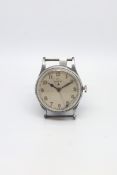 Vintage military Omega artist watch, circular silvered dial with luminous Arabic numerals, gun metal