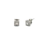 Contemporary princess cut diamond cluster earrings, central princess cut diamond surrounded by a