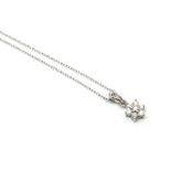 Contemporary diamond daisy cluster pendant, mounted in platinum, estimated colour G/H, clarity VS