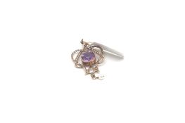 Art nouveau amethyst and see pearl pendant, 8mm round central amethyst, seed pearl set frame,