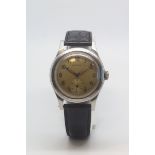 A oversized Gentlemen's military Longines in stainless steel circa 1940s. black arabic numerals. The