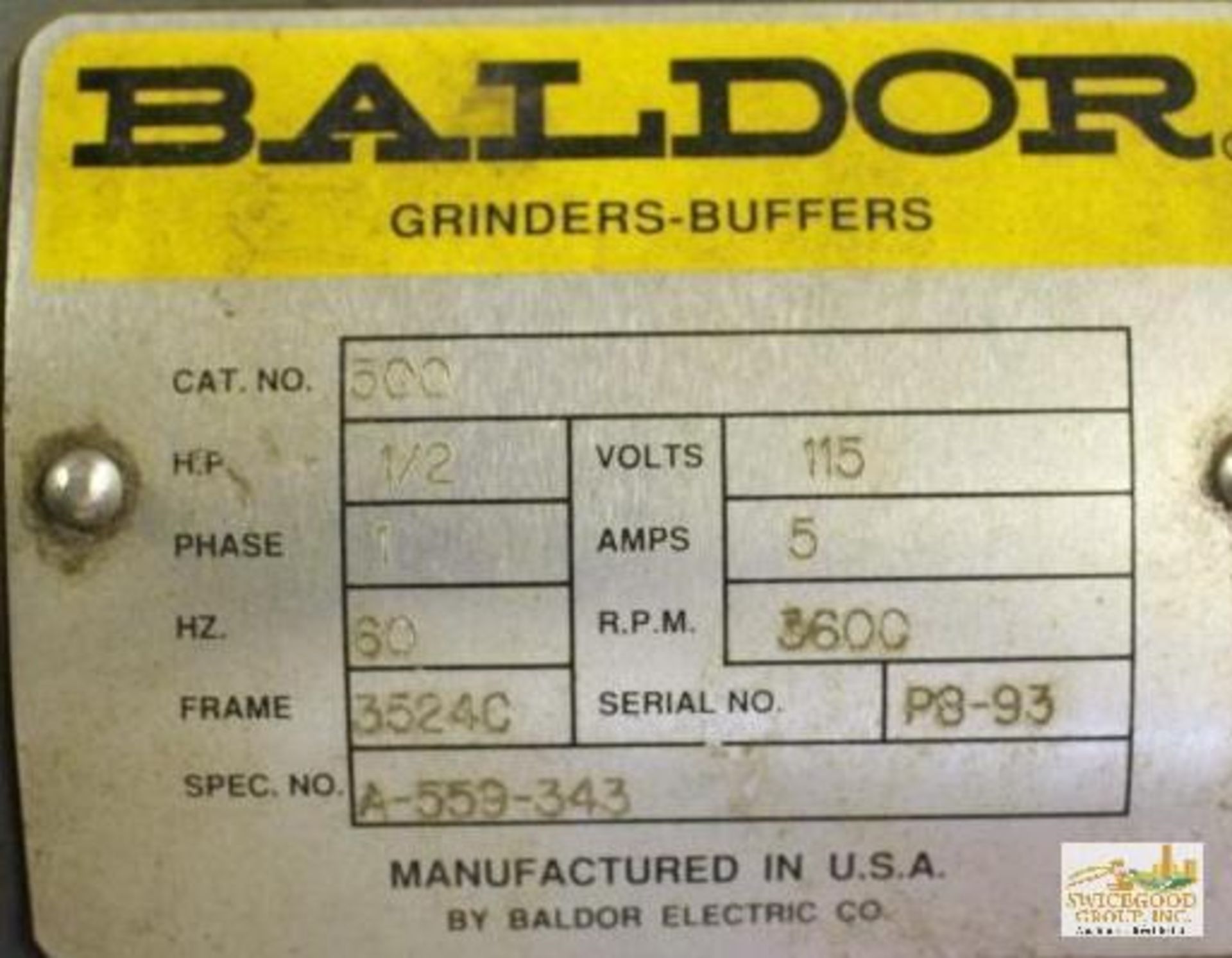Baldor, (1) Grinders/Buffers, Cat #500, 1/2 HP, 115 Volts - Image 5 of 5