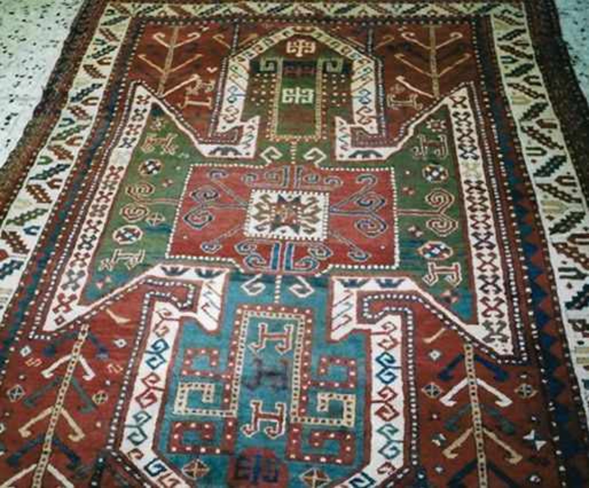 Sewan Kazak, antique carpet from end of 19th century AD, in very good condition. Huge geometrical