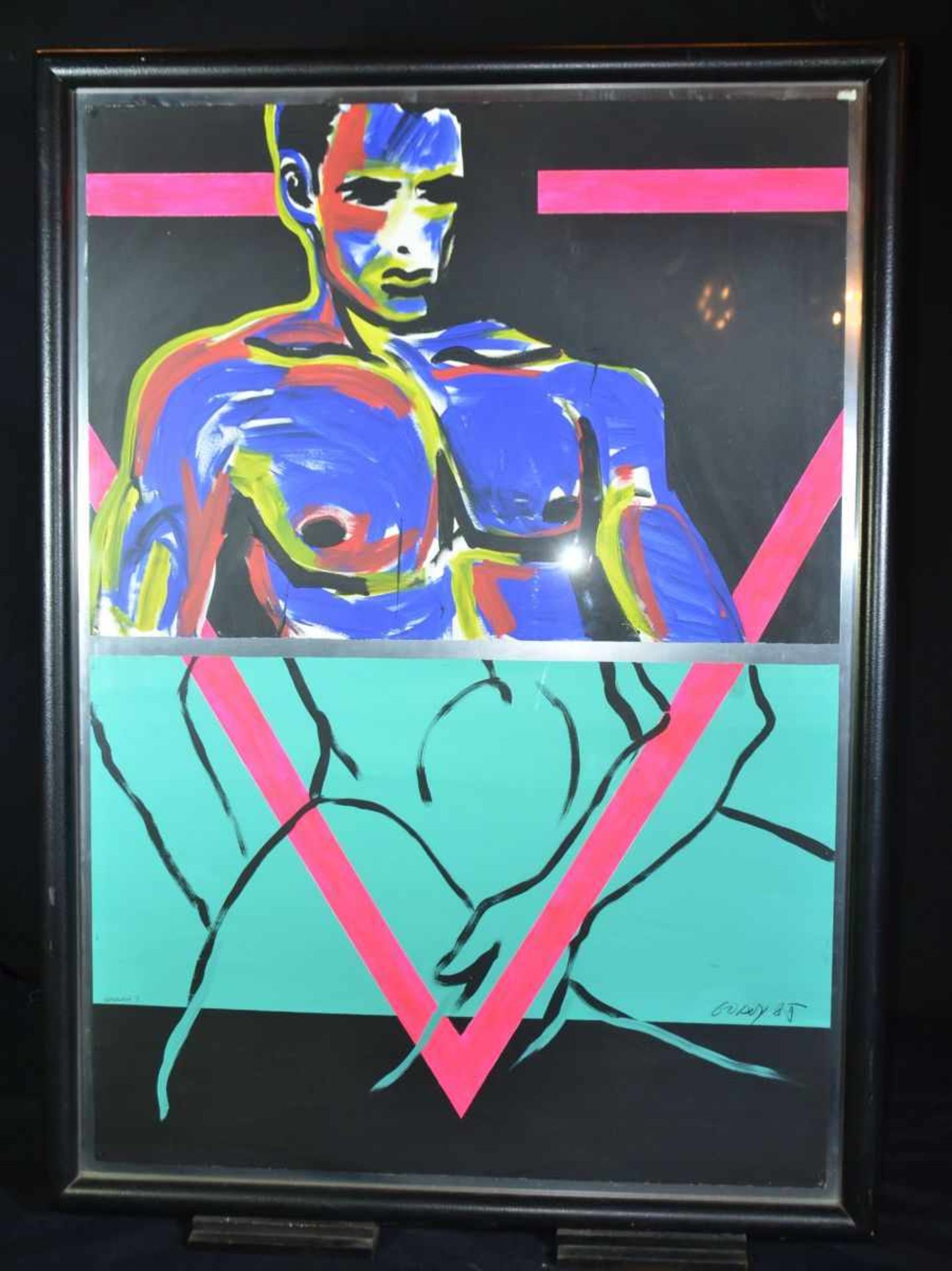 GODLY, Conrad (1962 Davos), "Modern Nude Man", mixed media on 2 sheets of paper, thus mounted on