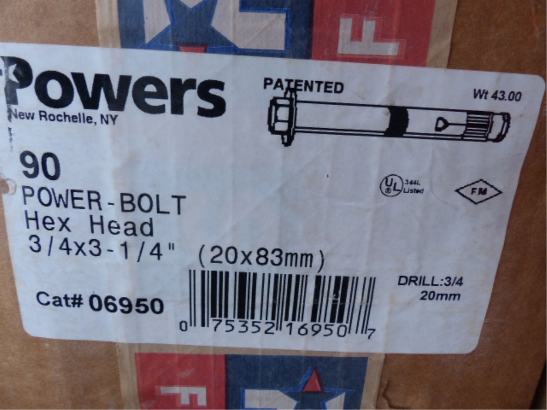 3 BXS: 90 POWERS HEX HEAD POWERBOLTS 3/4"X3.25" - Image 3 of 3