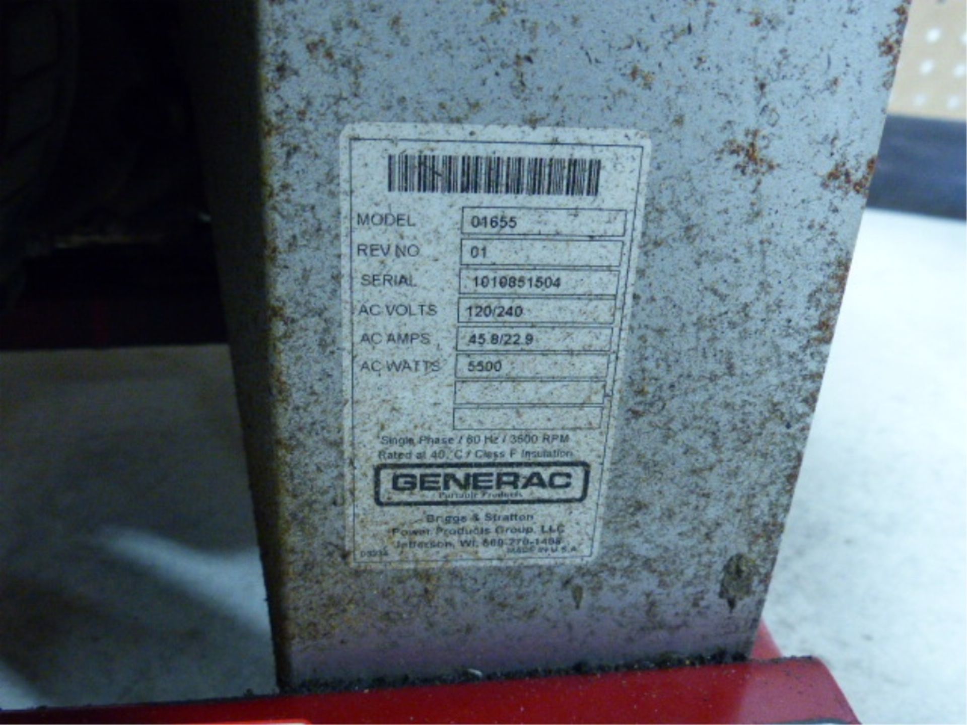 GENERAC WHEELHOUSE 5500 GAS GENERATOR - Image 5 of 9