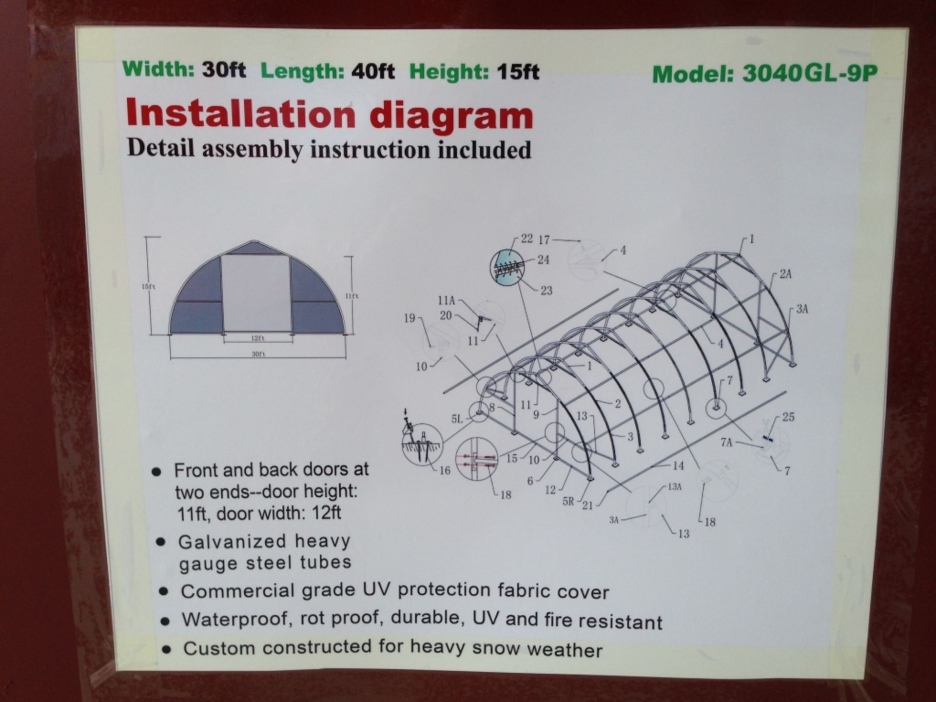 NEW 30' X 40' X 15' PEAKED DOUBLE DOOR STORAGE SHELTER - Image 3 of 5