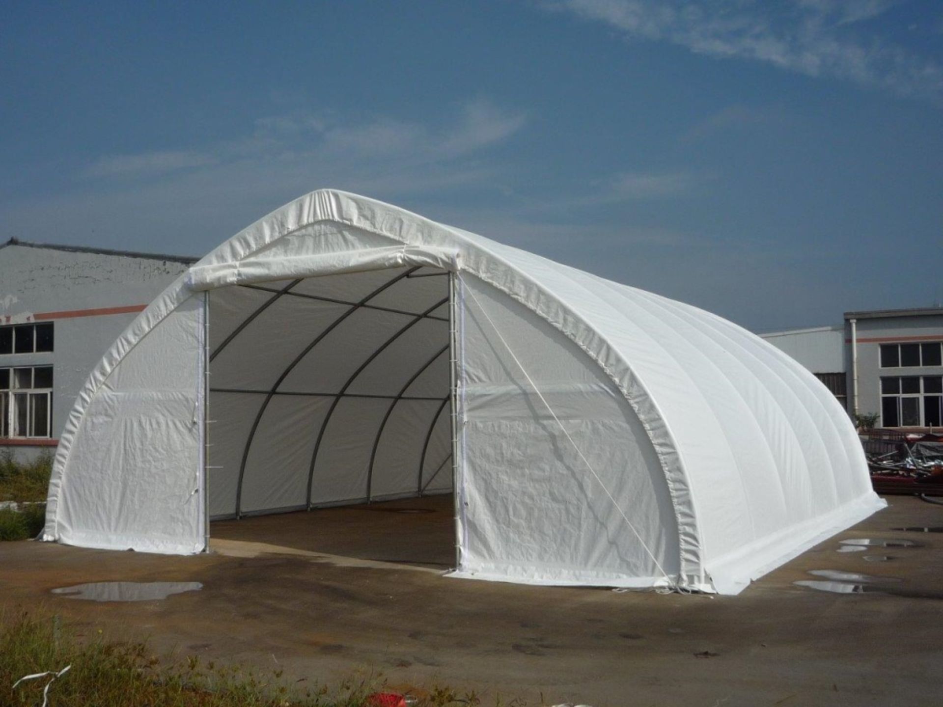 NEW 30' X 40' X 15' PEAKED DOUBLE DOOR STORAGE SHELTER