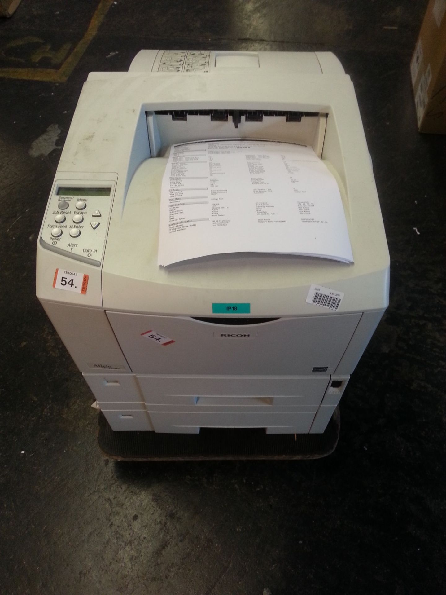 RICOH SP4210N Laser Printer - USB - Network - Secondary Paper Tray - Duplexer - Test Page Ok