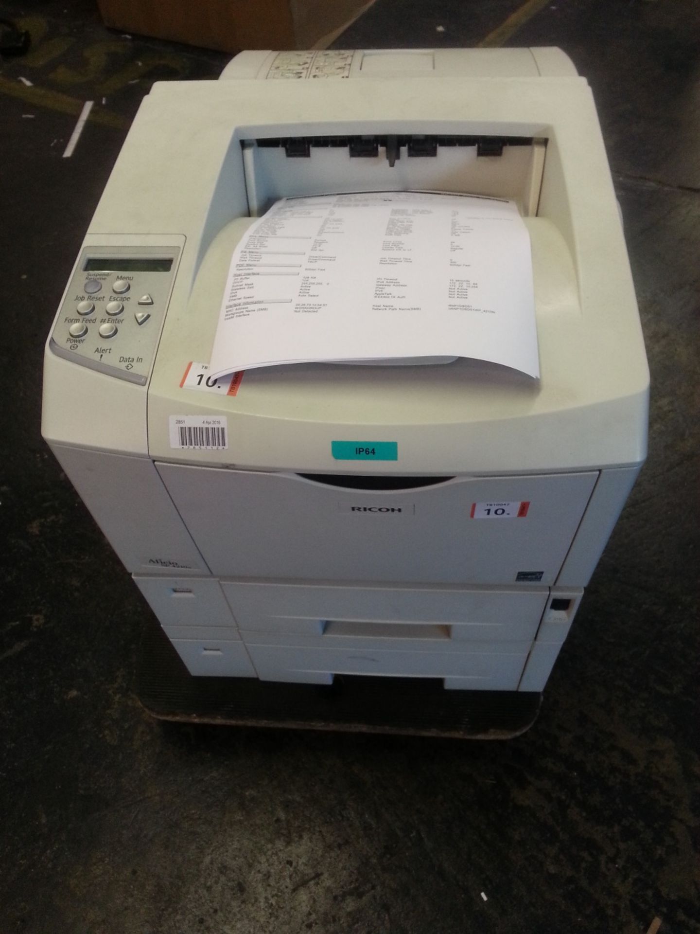 RICOH SP4210N Laser Printer - USB - Network - Secondary Paper Tray - Duplexer - Test Page Ok