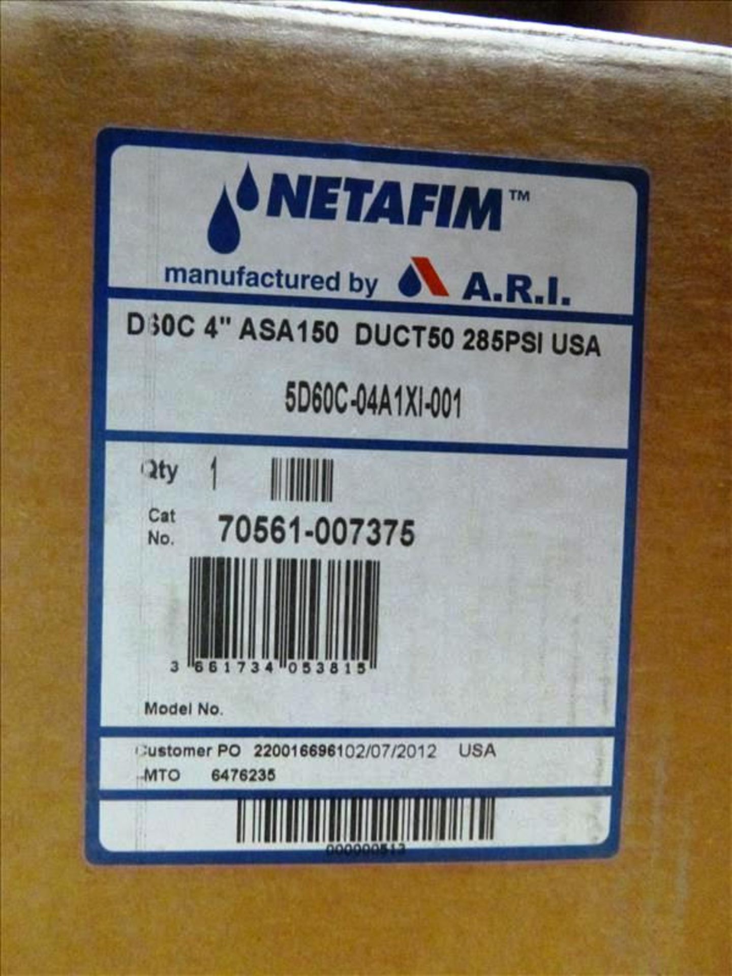 Netafim Steel Air Valve, D60C 4" ASA150 DUCT50 285PSI (CRT 12) - Image 2 of 2