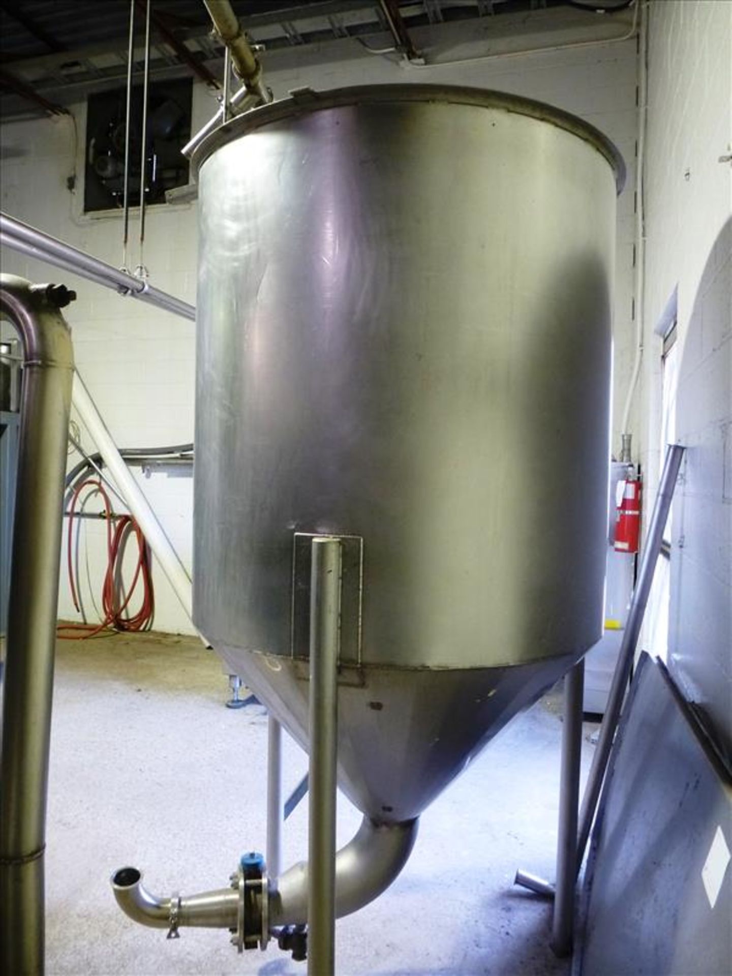 s/s sterilizer tank, approx. 48" diam. x 48" high straight side c/w cone bottom & s/s legs. THE - Image 2 of 4