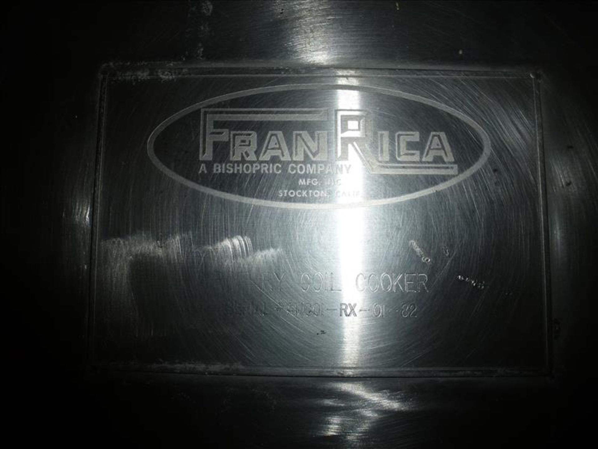 FranRica/Bishopric rectangular s/s rotary coil cooker tank, ser. no. AMCOI-RX-01-82 c/w internal - Image 8 of 12