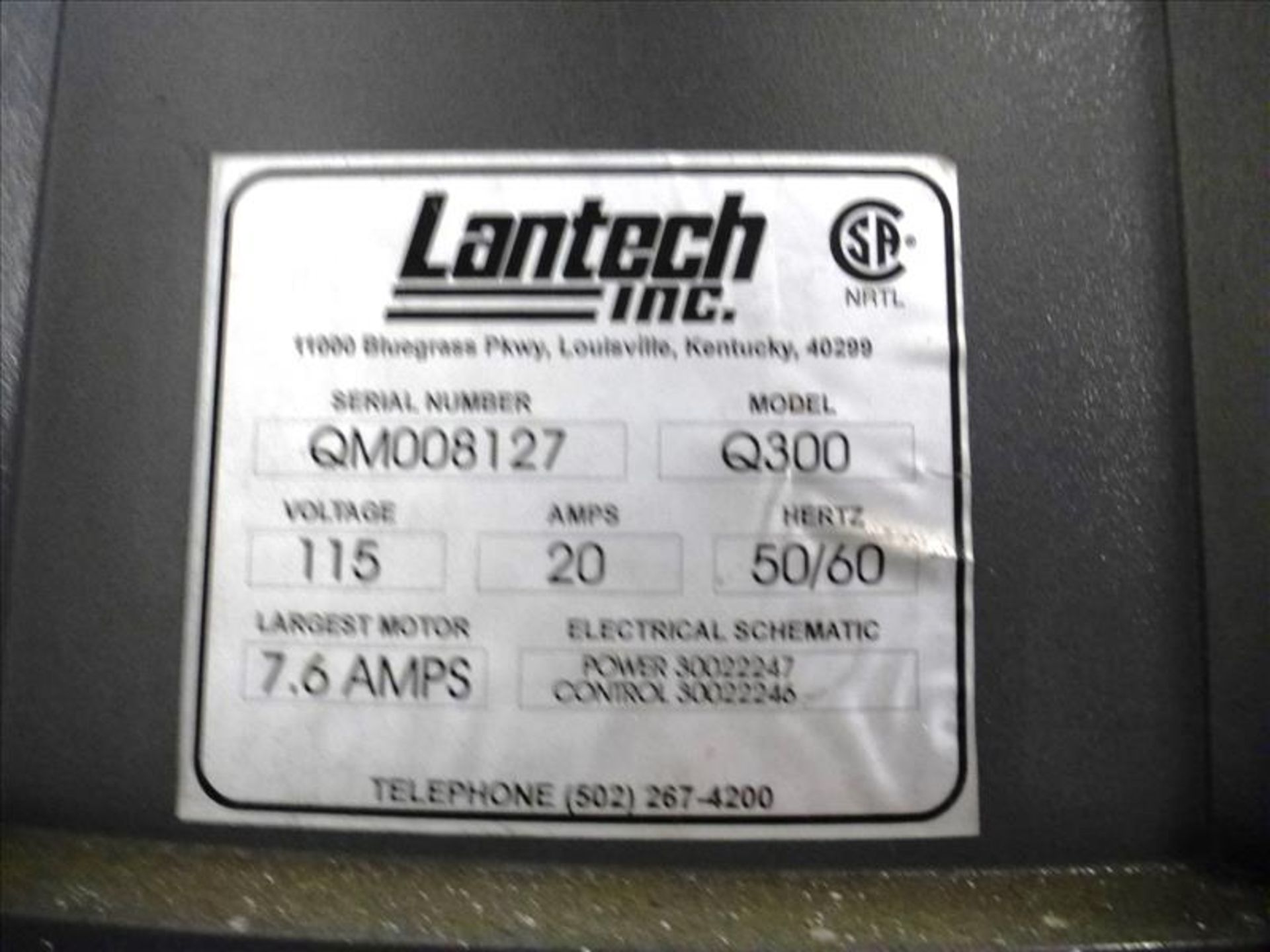 Lantech Q-Series turntable stretch wrapper, mod. Q300, ser. no. QM008127 - Image 3 of 3