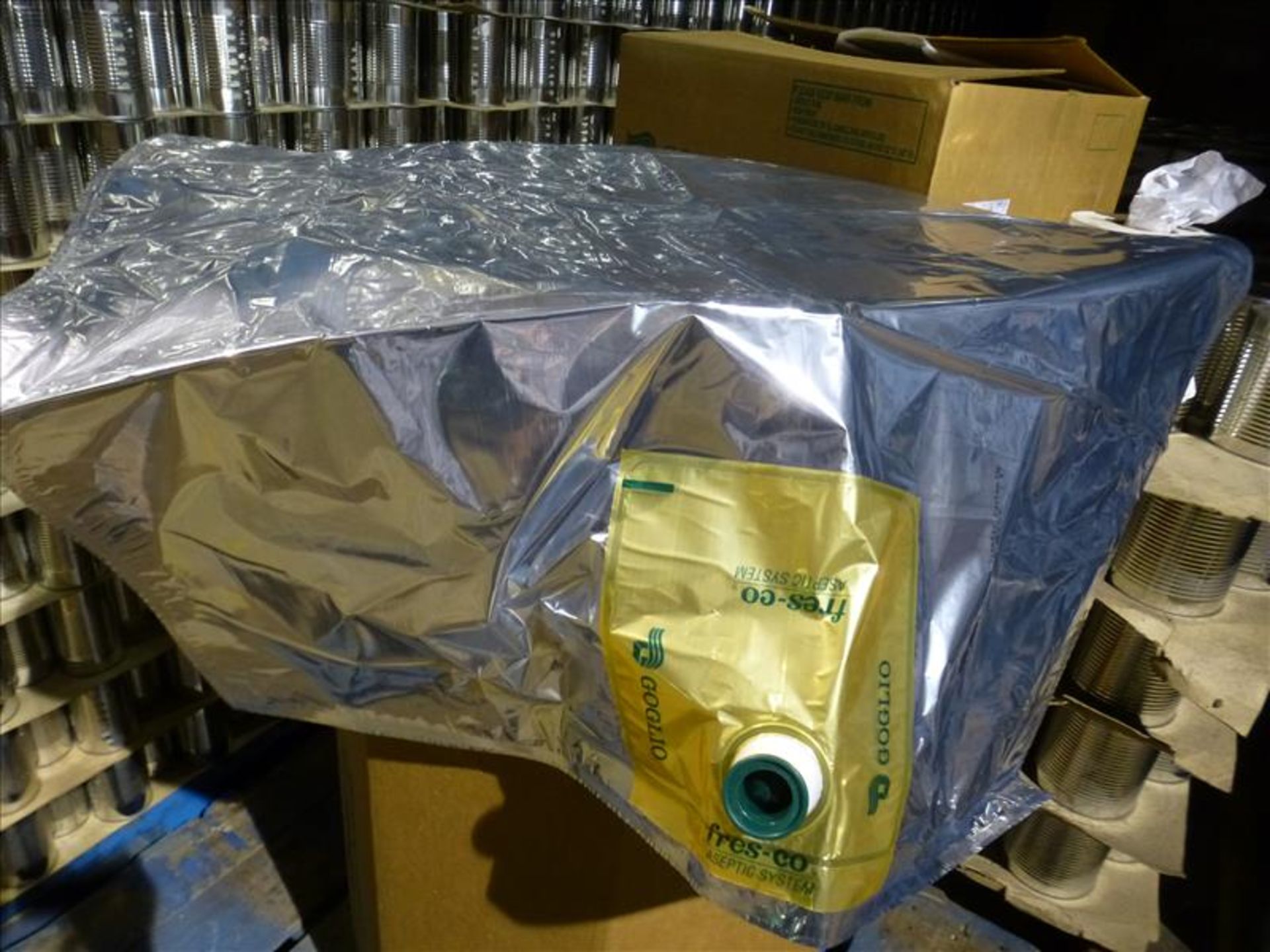 lot of Goglio "Fres-Co" System 220-liter Flexgold aseptic bags, 920 x 1,575 mm., 1" spout diam.,