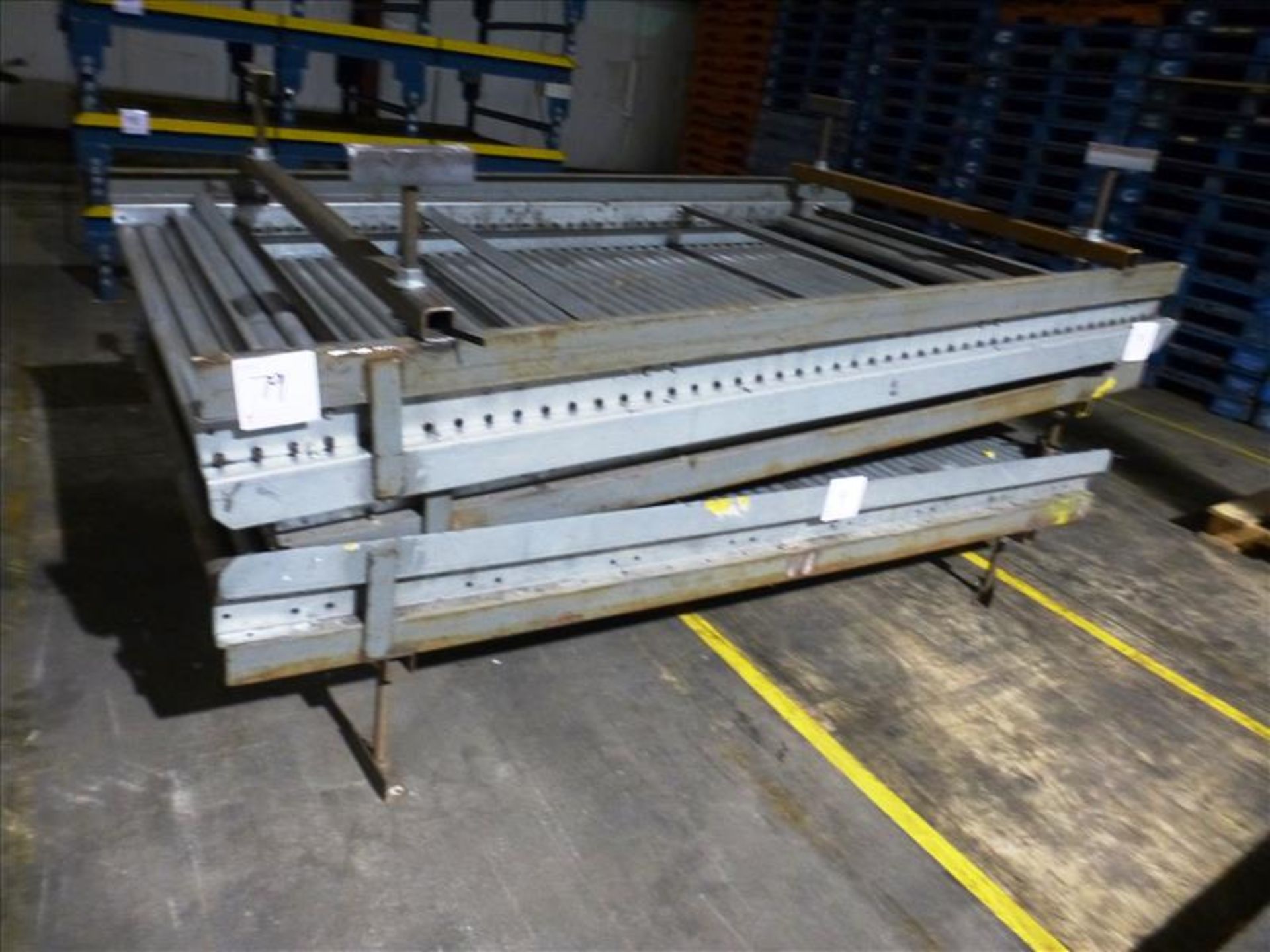 (3) pallet roller conveyor sections, each 4' wide x 8' long