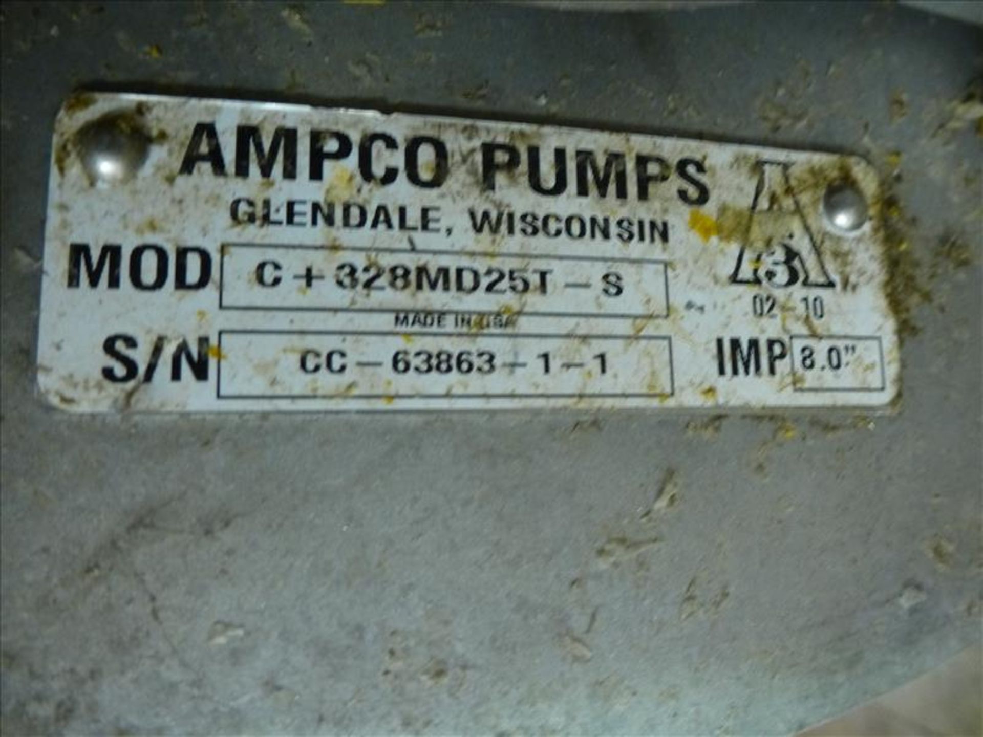 Ampco 15 h.p. s/s centrifugal pump, mod. C+328MD25T-S, ser. no. CC-63863-1-1 - Image 3 of 4