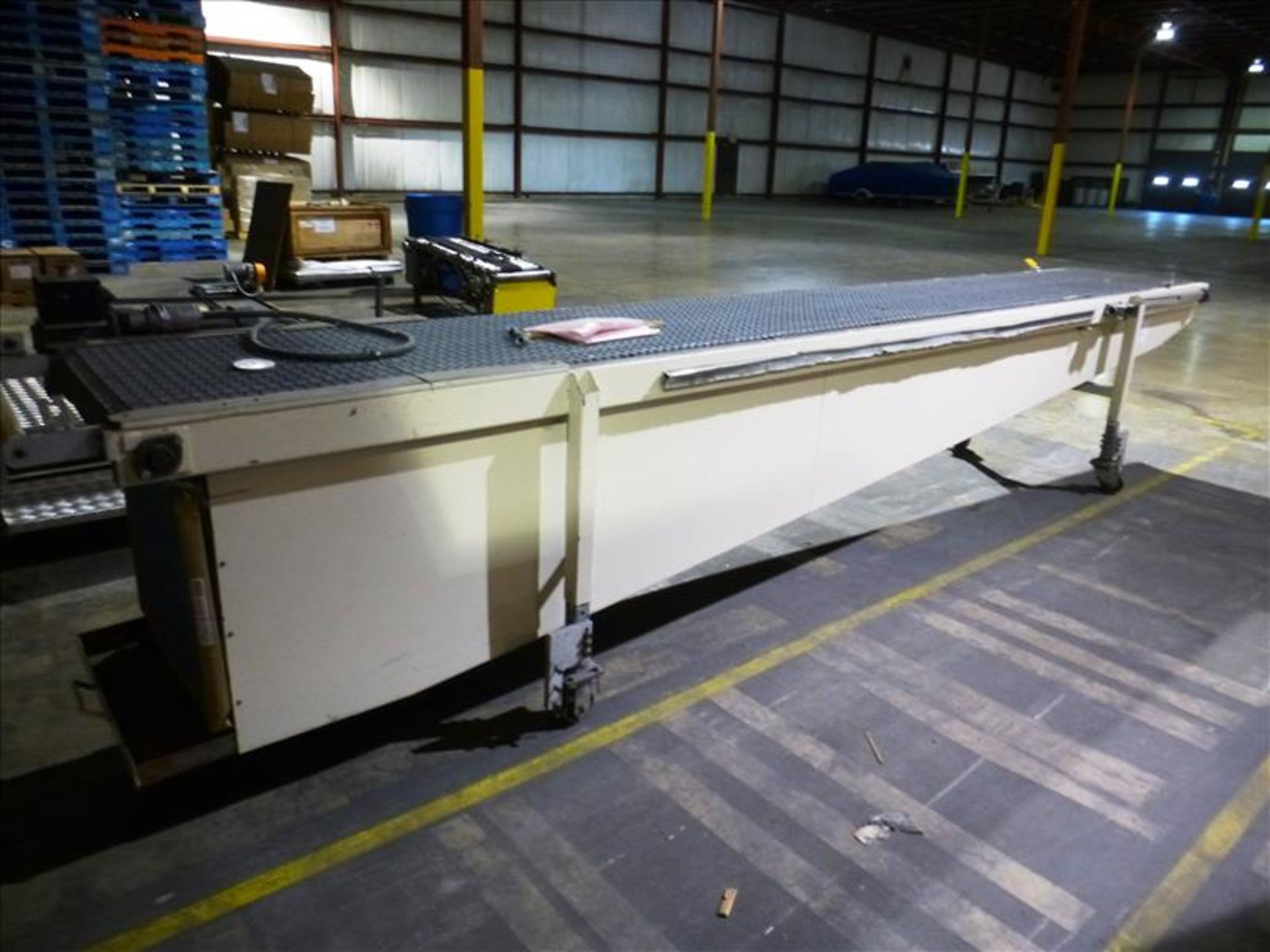 variable speed chain belt conveyor on casters, approx. 15' long x 2' wide c/w Leeson variable - Image 3 of 3