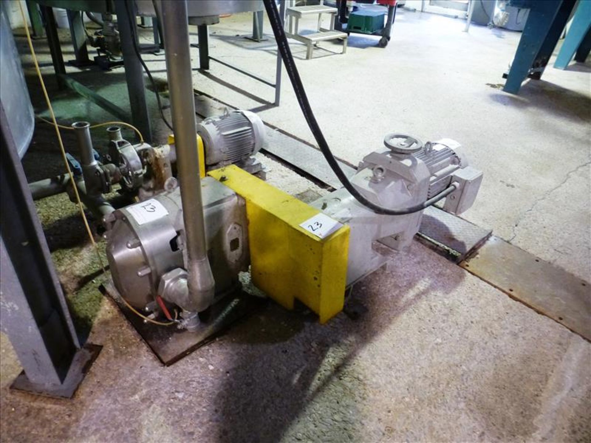 Waukesha s/s positive displacement pump, mod. 180-U2, ser. no. 238198-99 with 15 h.p. Eurodrive VSD,