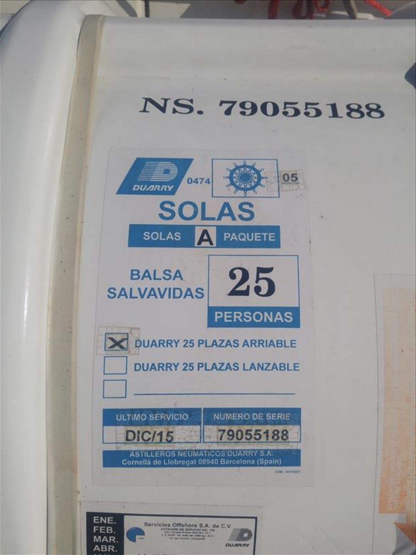 (1) Duarry Solas 25 Person Life Rafts s/n 79055188 - Image 2 of 4