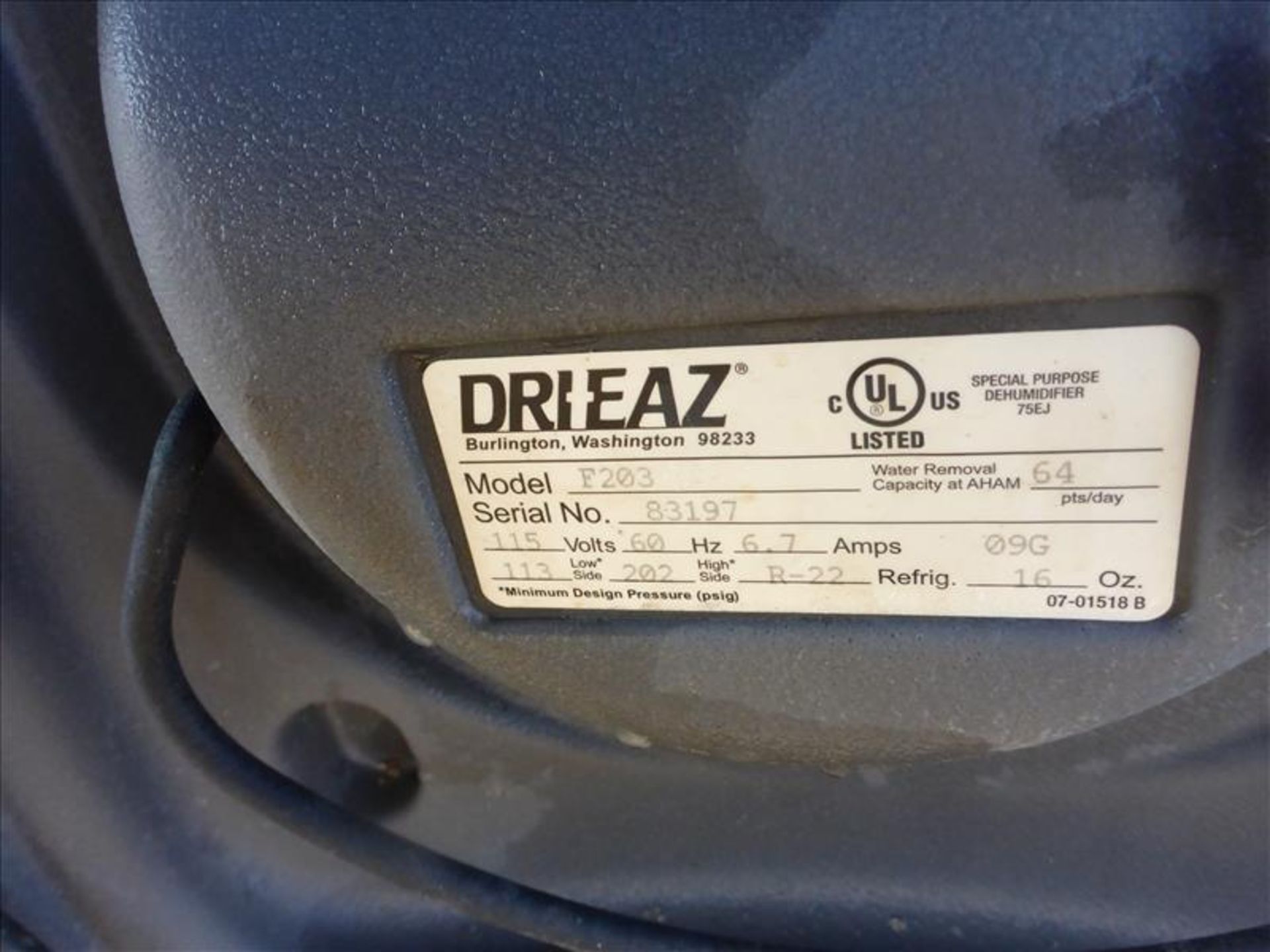 Drizair 1200 dehumidifier (May Need Repair) (Tag No. 1375) - Image 2 of 2