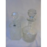 Edinburgh crystal square decanter and a round decanter etched sherry