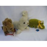 4 Vintage soft toys to include a pull along dog figure and a Merrythought example