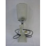 Vintage glass figural lamp with glass shade approx. 18" overall height