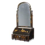 A George I green japanned and gilt chinoiserie decorated toilet mirror.