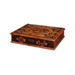 A William & Mary walnut and oyster veneered, ebonised and sycamore marquetry lace box.