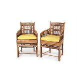 A pair of Regency bamboo open armchairs, in the Brighton Pavilion taste.