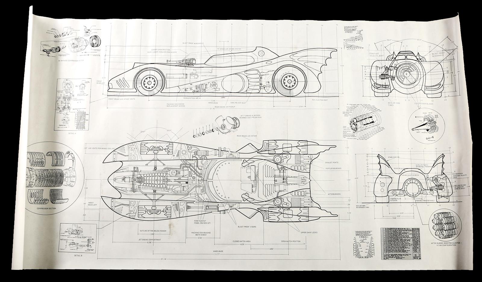 BATMAN RETURNS (1992) - Batmobile Printed Drafting A collection of Batmobile printed drafting made - Image 9 of 11