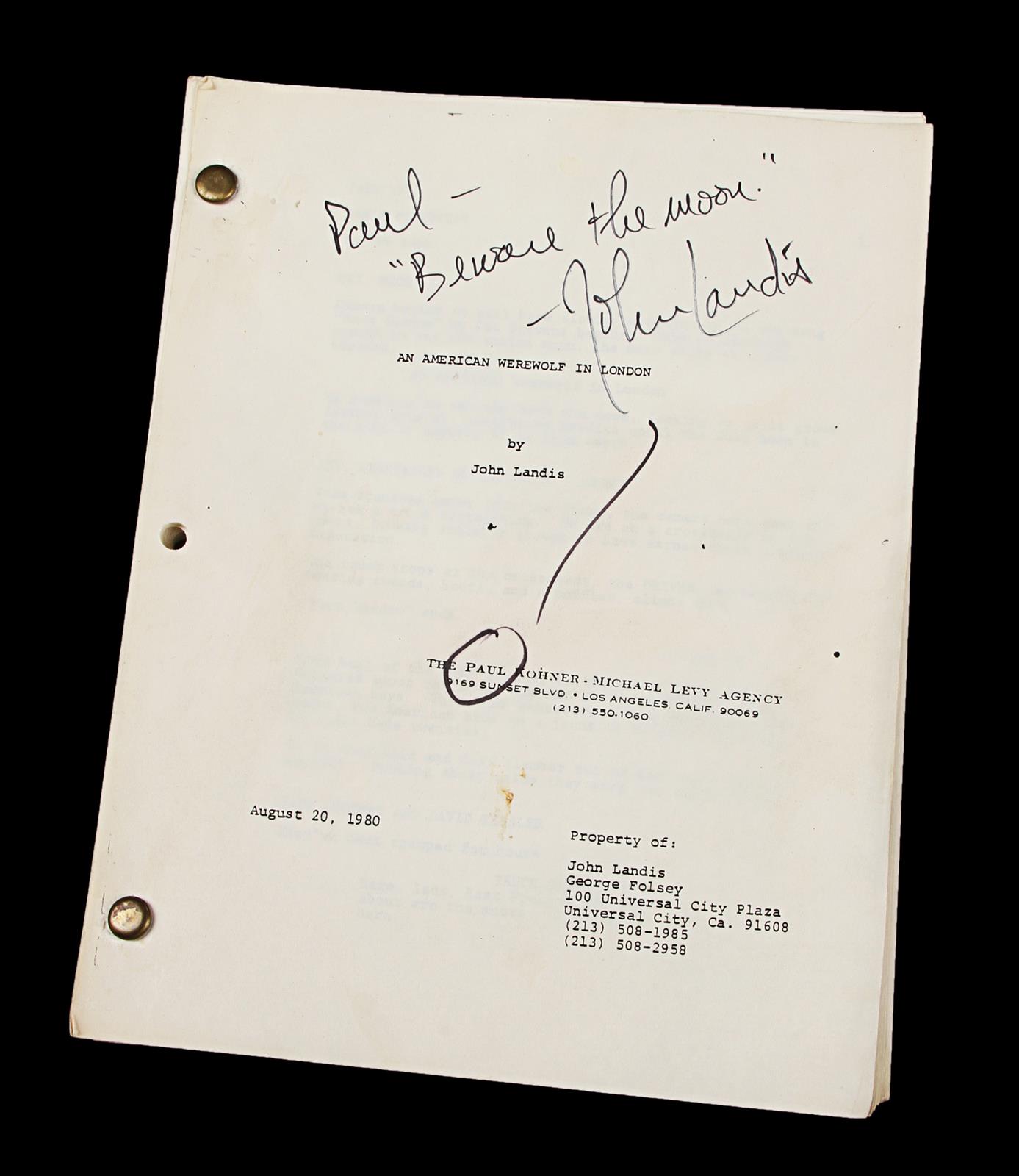 AN AMERICAN WEREWOLF IN LONDON (1981) - John Landis Autographed Script A script autographed by